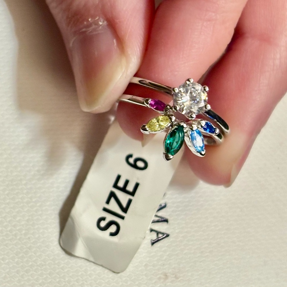 Charmed Aroma Sterling Silver 925 Multicolor-AAA Cubic Zirconia Ring-Size 6